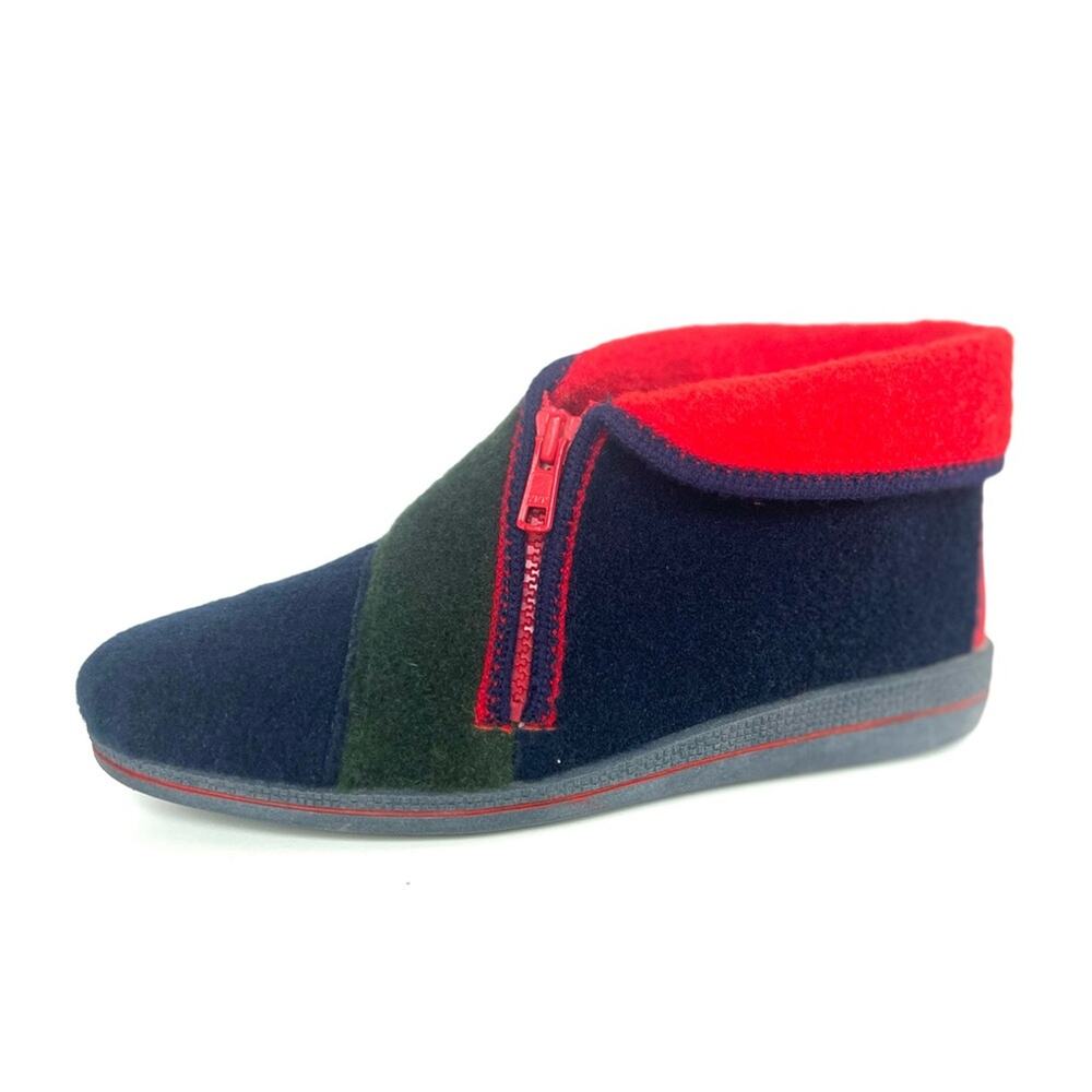 Vintage 90s Felt Booties Rohde Ankle Boots Soft Fuzzy Colorful Red Navy Green 37